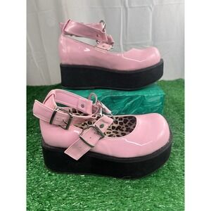 Demonia Sprite-02 Baby Pink Women's SZ 7 Platform Mary Janes Heart Buckles